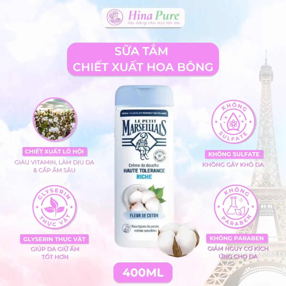 Sữa tắm chiết xuất hương hoa bông 400ml