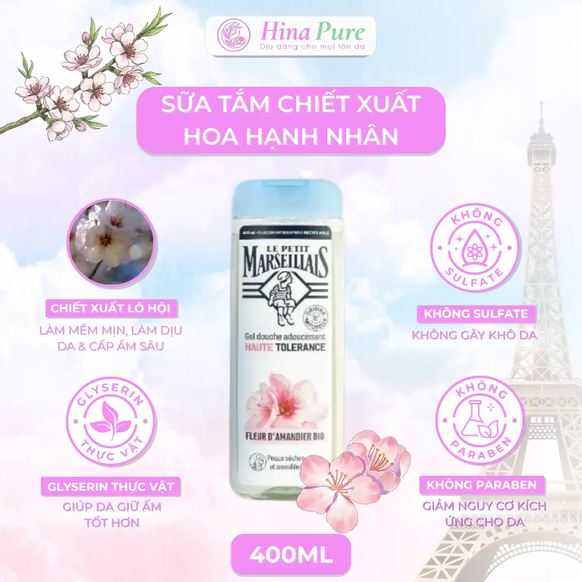 Sữa tắm chiết xuất hương hoa hạnh nhân 400ml