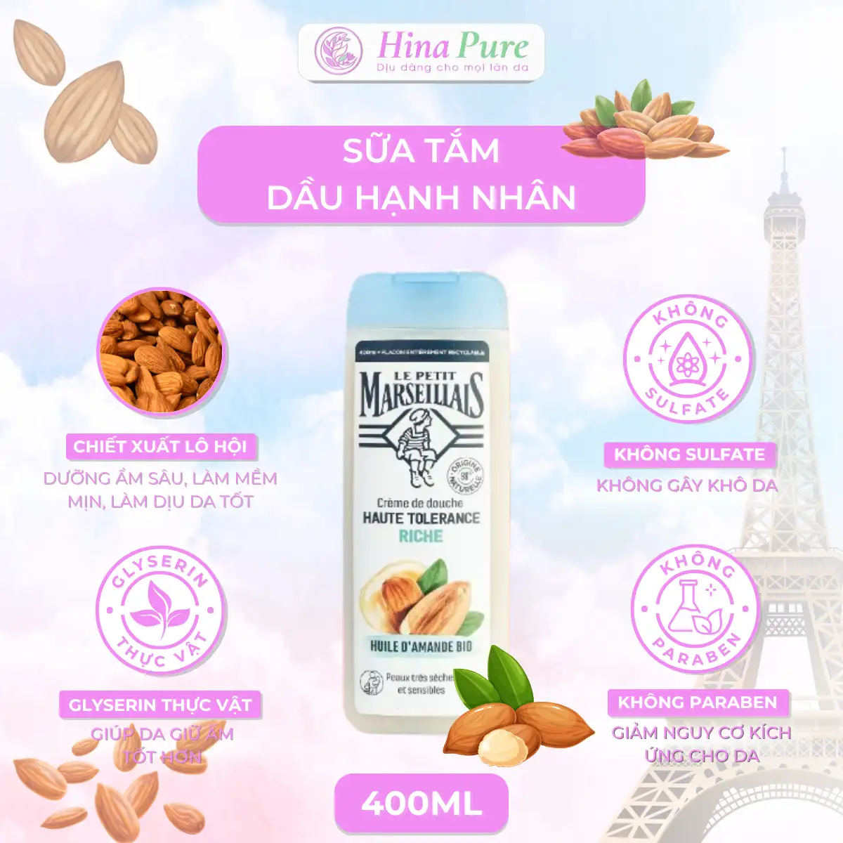 Trang chủ 13 Sữa tắm chiết xuất dầu hạnh nhân 400ml