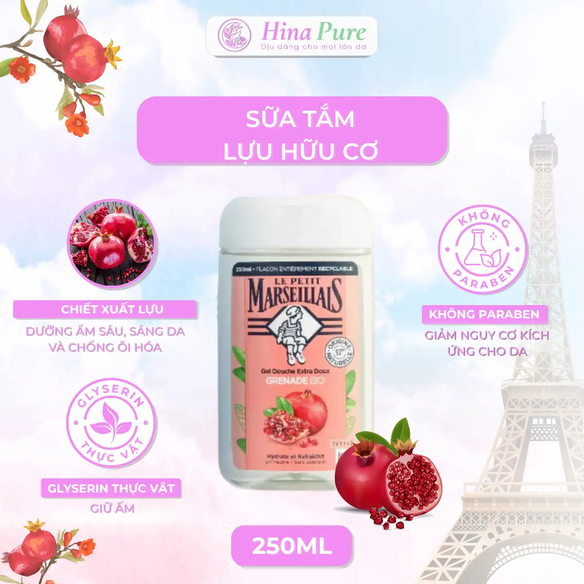 Trang chủ 8 Sữa tắm chiết xuất lựu hữu cơ 250ml