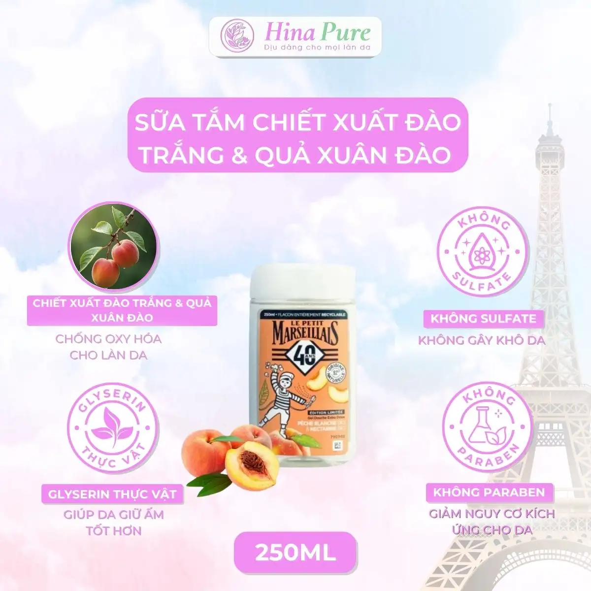 Sữa Tắm Le Petit Marseillais Chiết Xuất Đào Trắng Và Xuân Đào