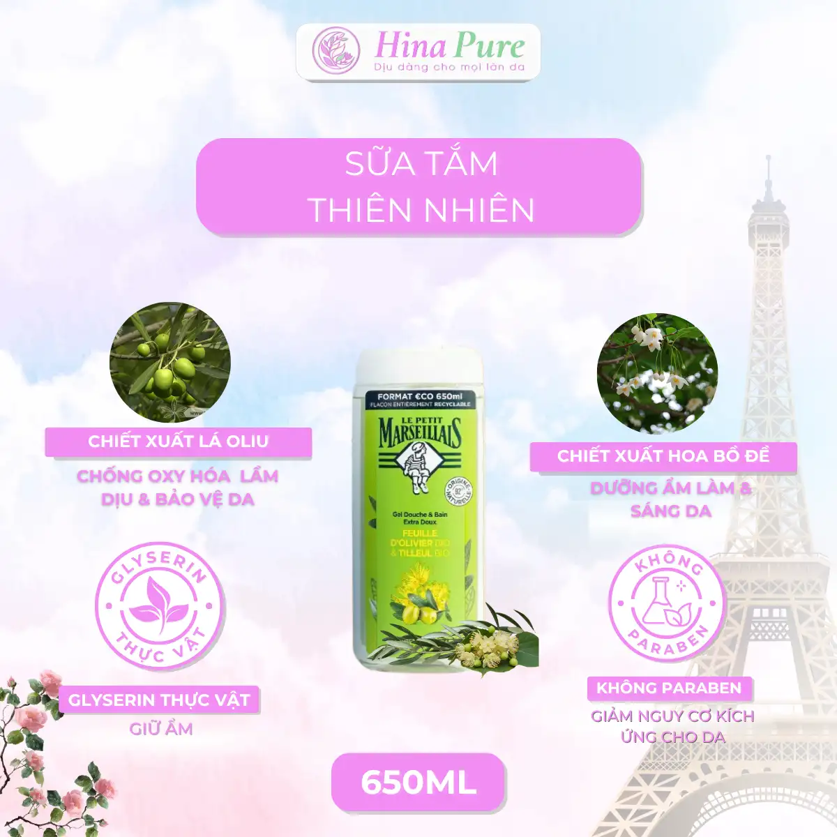 gel tắm 92% thiên nhiên lá oliu hữu cơ và hoa bồ đề hữu cơ