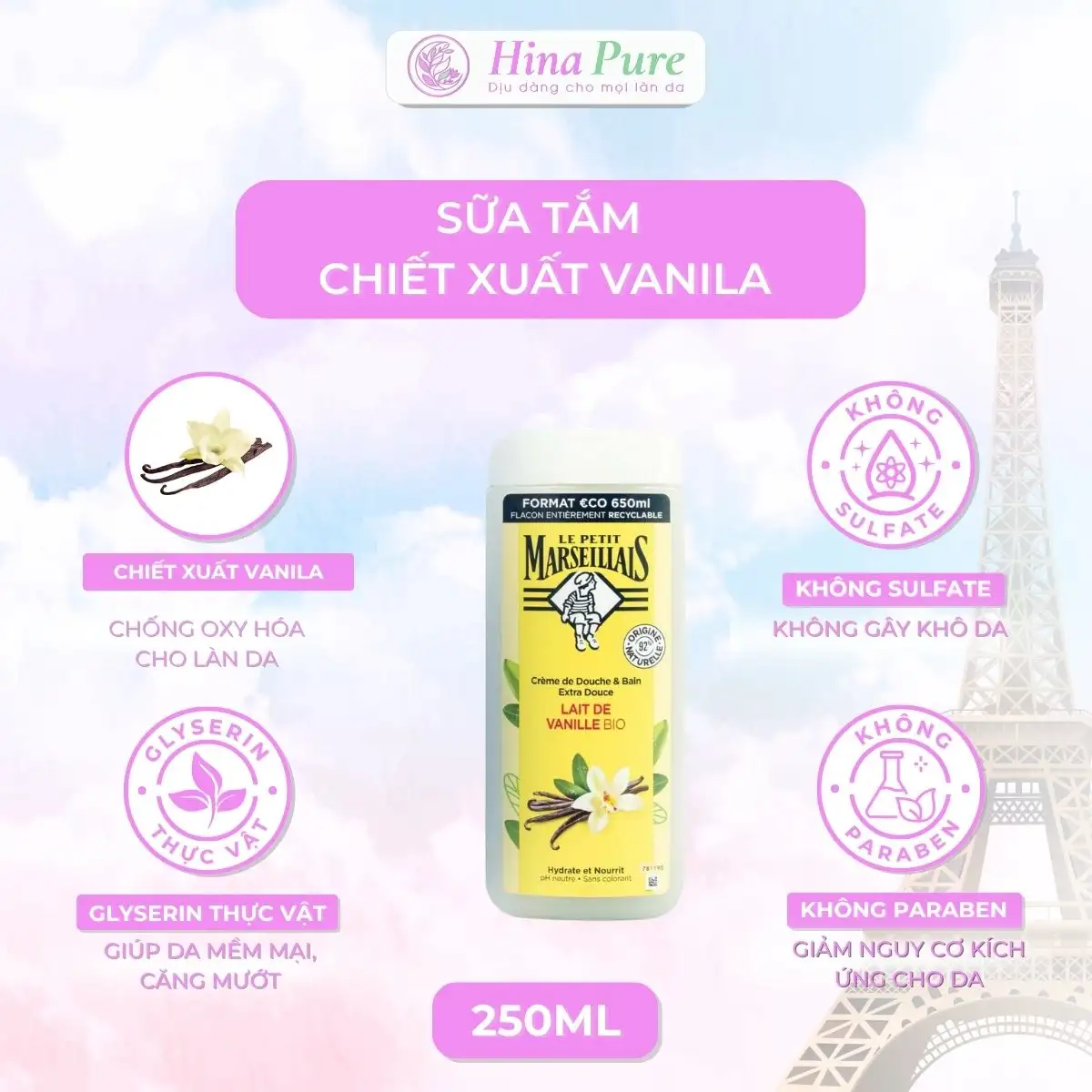 Sữa Tắm Pháp Le Petit Marseillais Chiết Xuất Vani